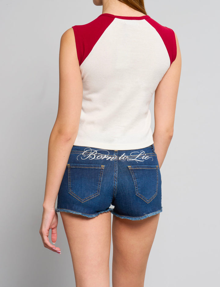 T-shirt manica bicolor con scritta “Superstar" retro