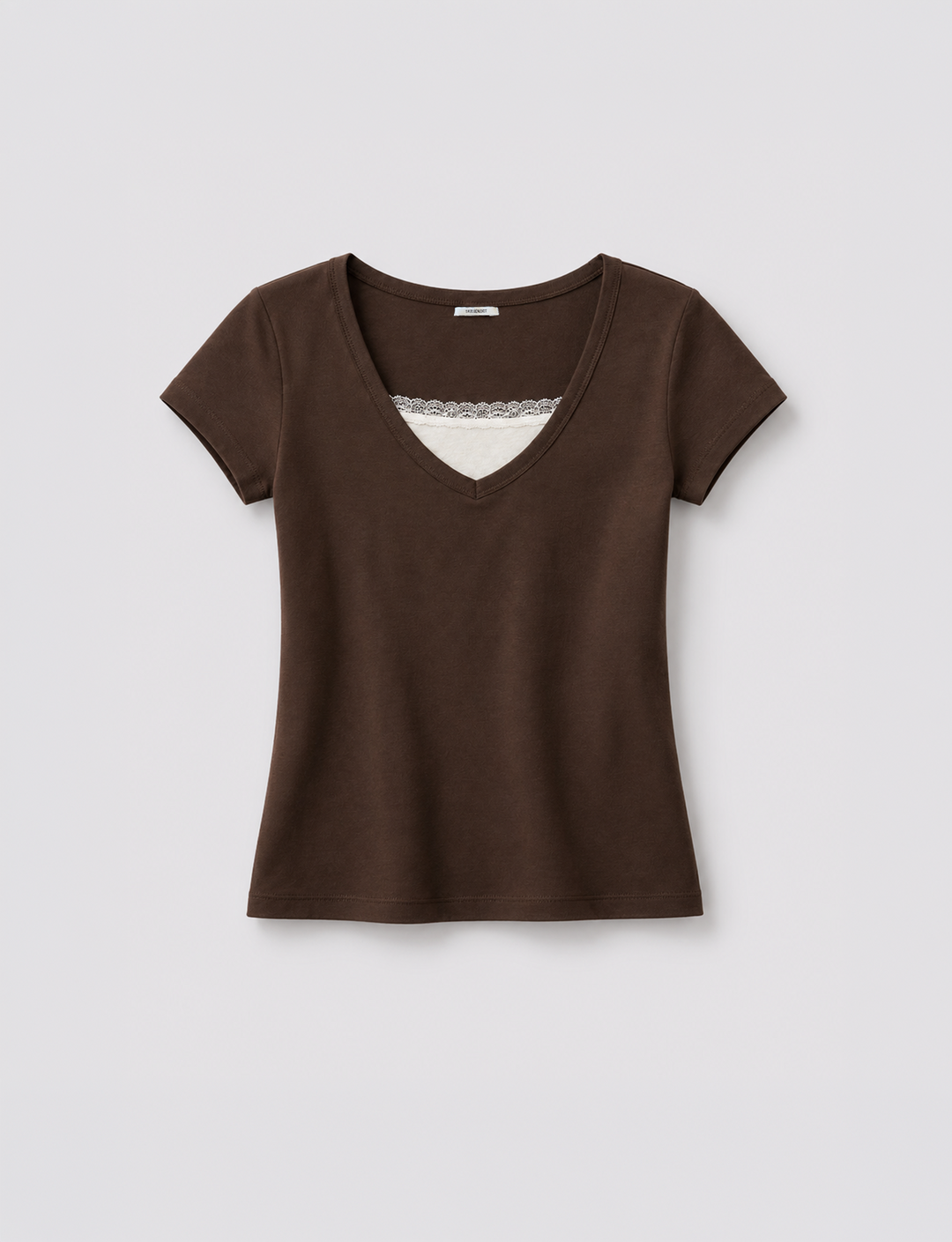 T-shirt marrone doppio strato con pizzo still life