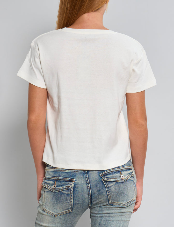 T-shirt panna boxy con scritta camouflage "a star is born" retro