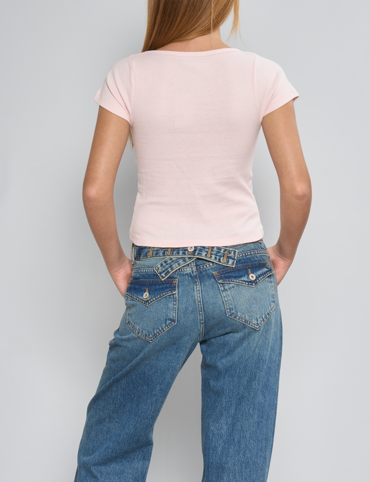T-shirt rosa a scollo tondo retro 1
