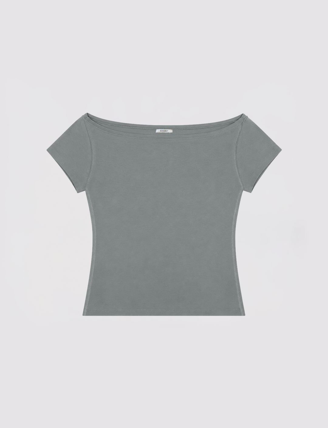 T-shirt verde salvia a maniche corte con scollo a barca still life