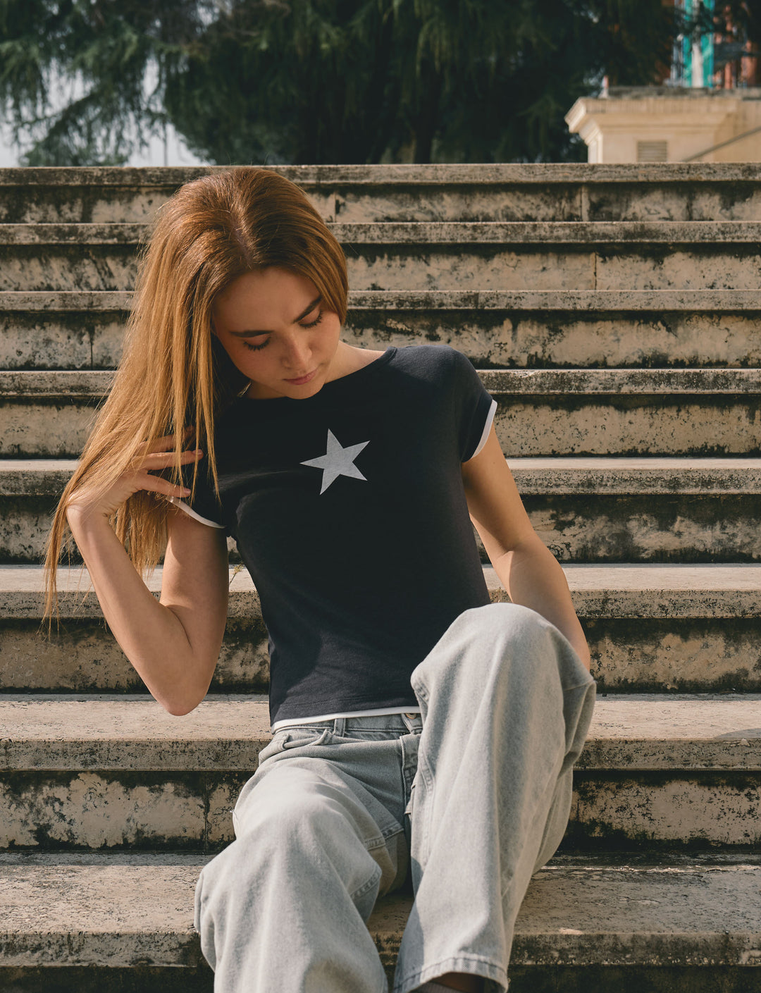 T-shirt stampa bordi contrasto