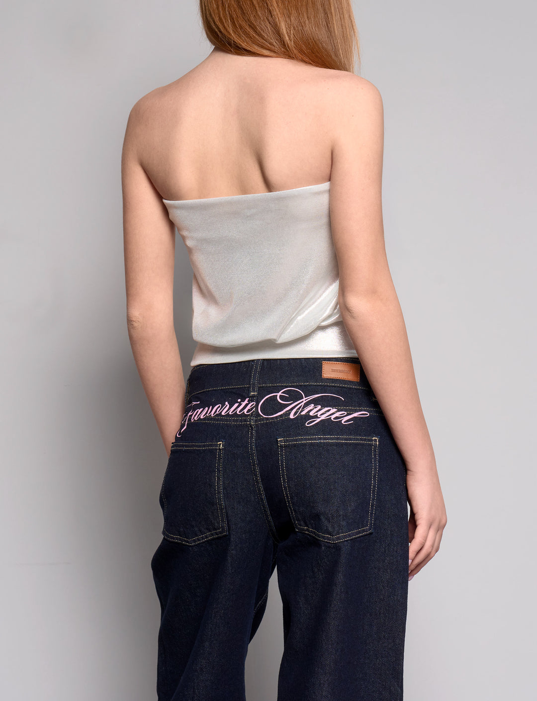 Top a fascia bianco effetto metallizzato