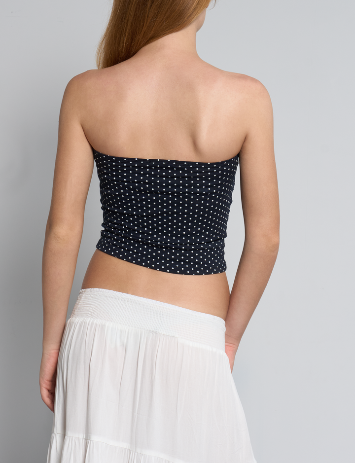 Top a fascia blu navy con pois retro