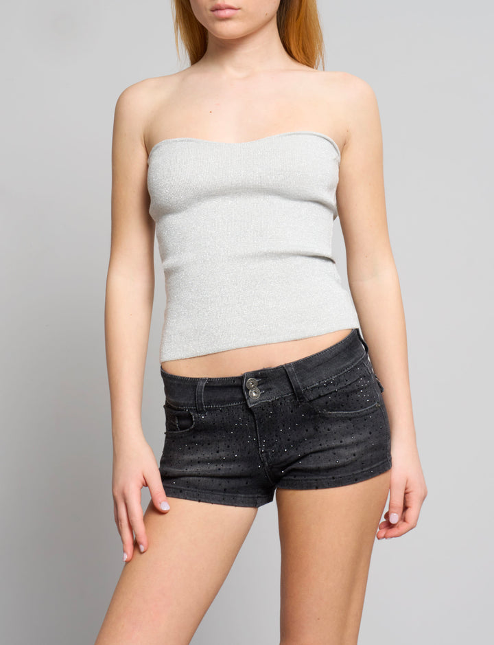 Top a fascia in maglia argento frontale