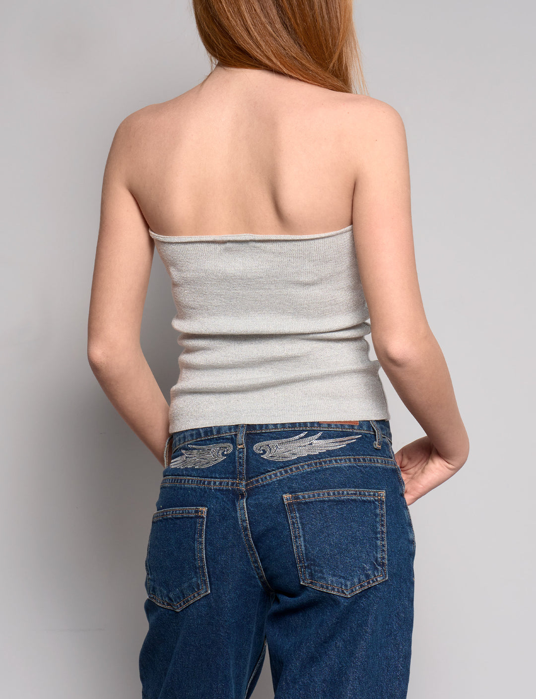 Top a fascia in maglia argento