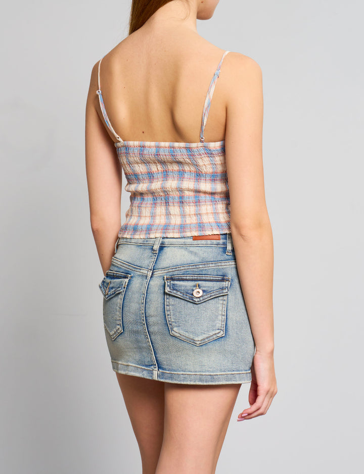 Top a quadri effetto corsetto retro