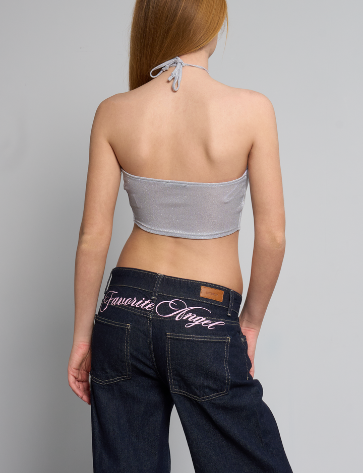 Top bandana argento brillantinato retro