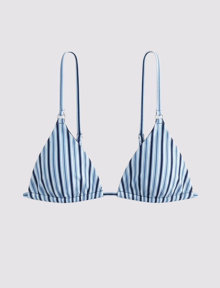 Top bikini a triangolo a righe blu e azzurre