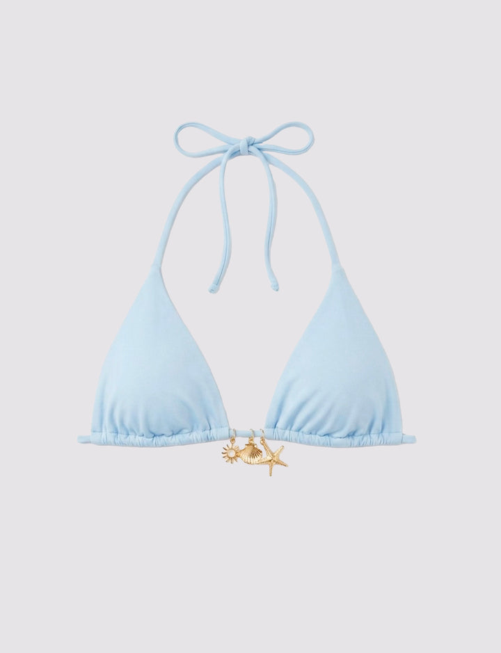 Top bikini a triangolo azzurro con charms