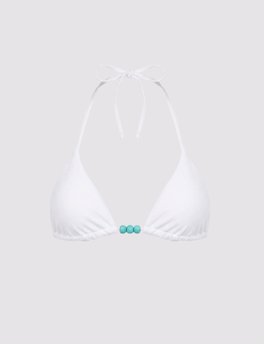 Top bikini a triangolo bianco con perline