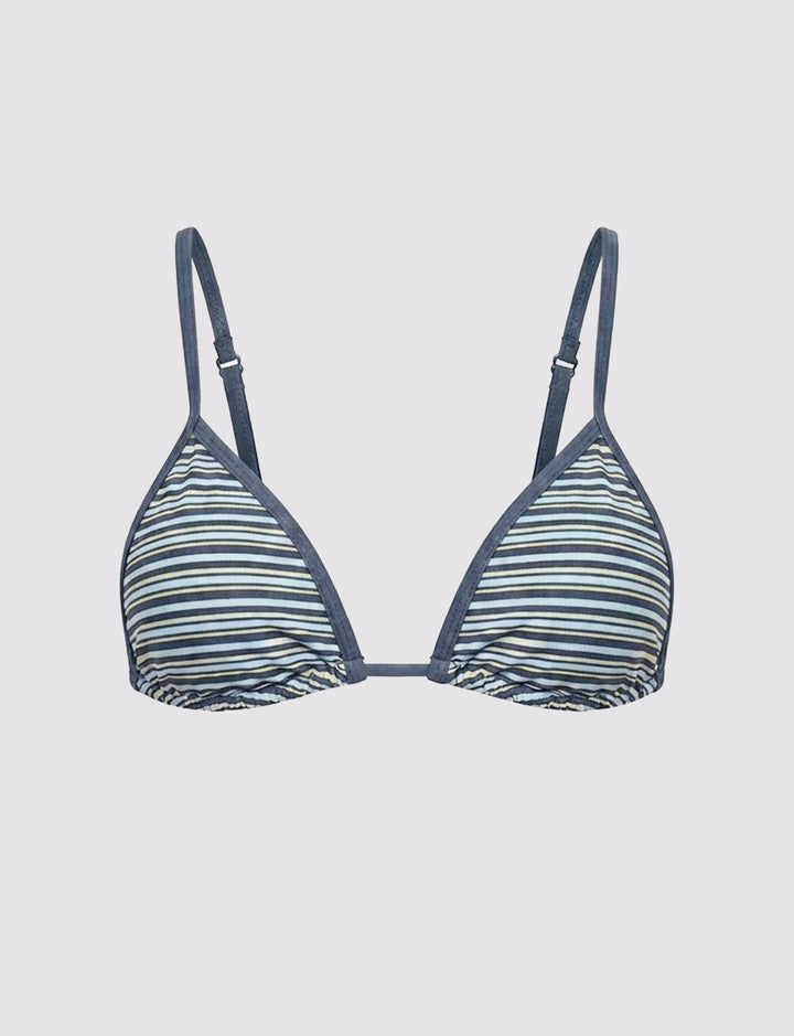 Top bikini a triangolo blu a righe