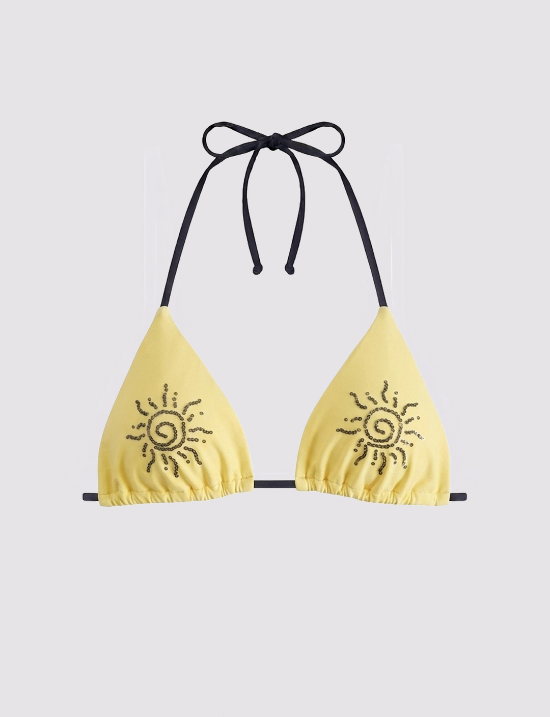 Top bikini a triangolo giallo con ricamo soli in perline
