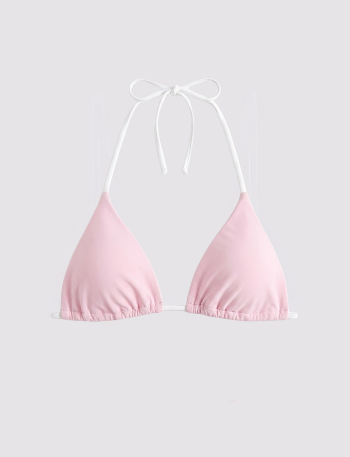 Top bikini a triangolo rosa chiaro frontale