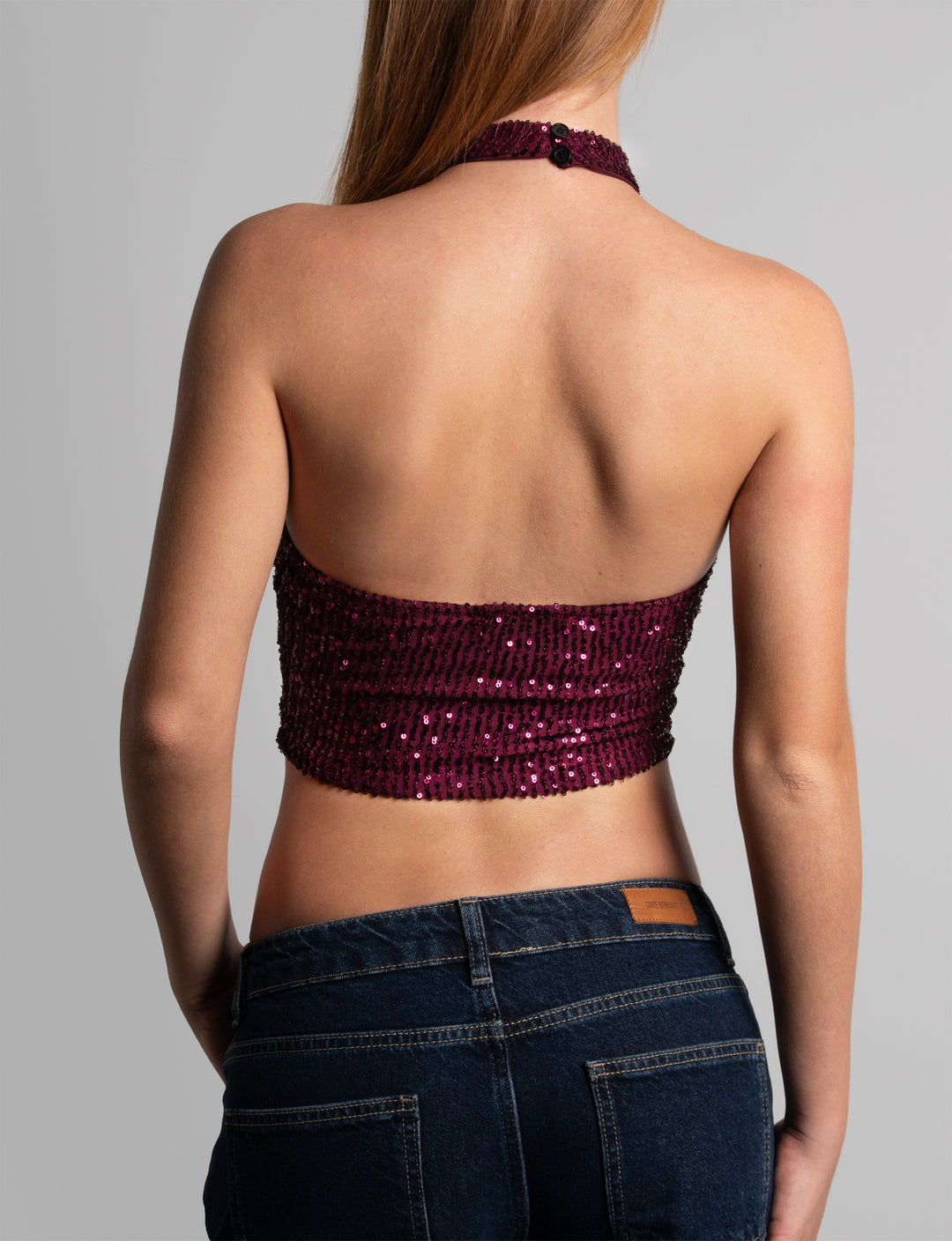 Top bordeaux halter in paillettes retro