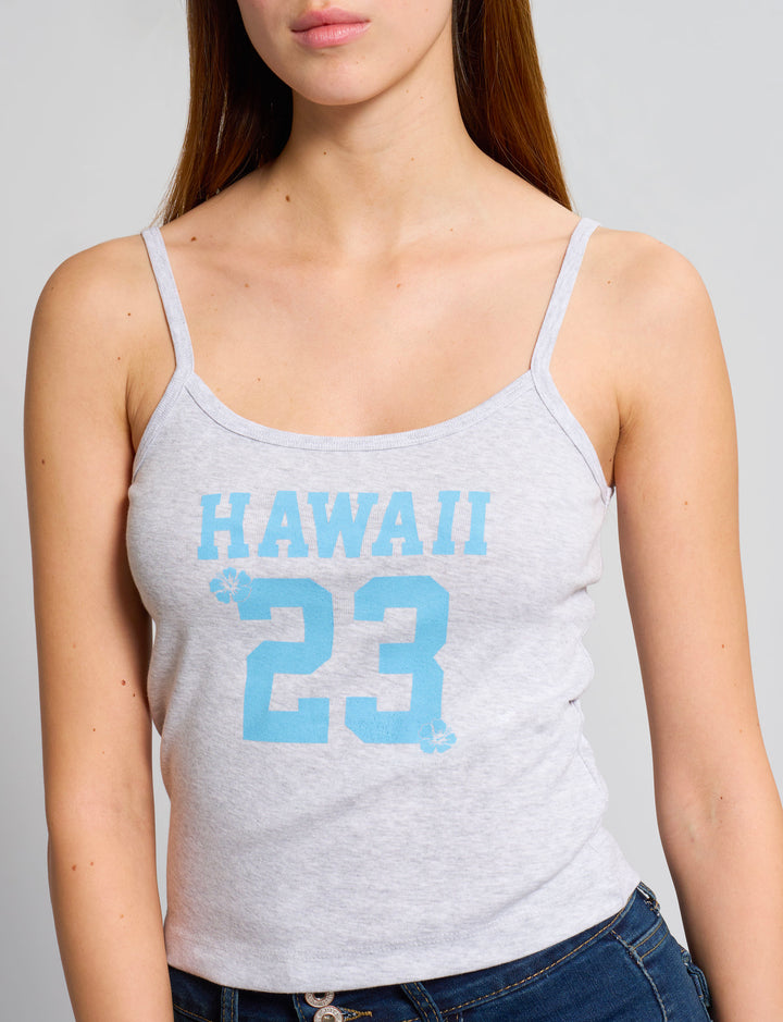 Top canotta con scritta Hawaii e numero 23
