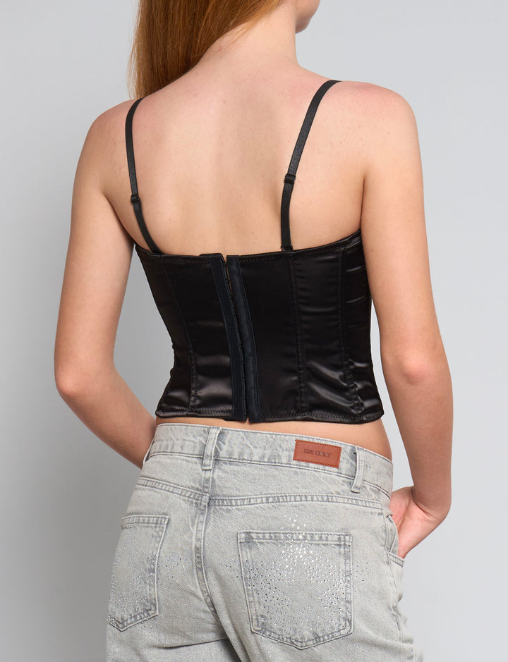 Top corsetto in raso nero retro