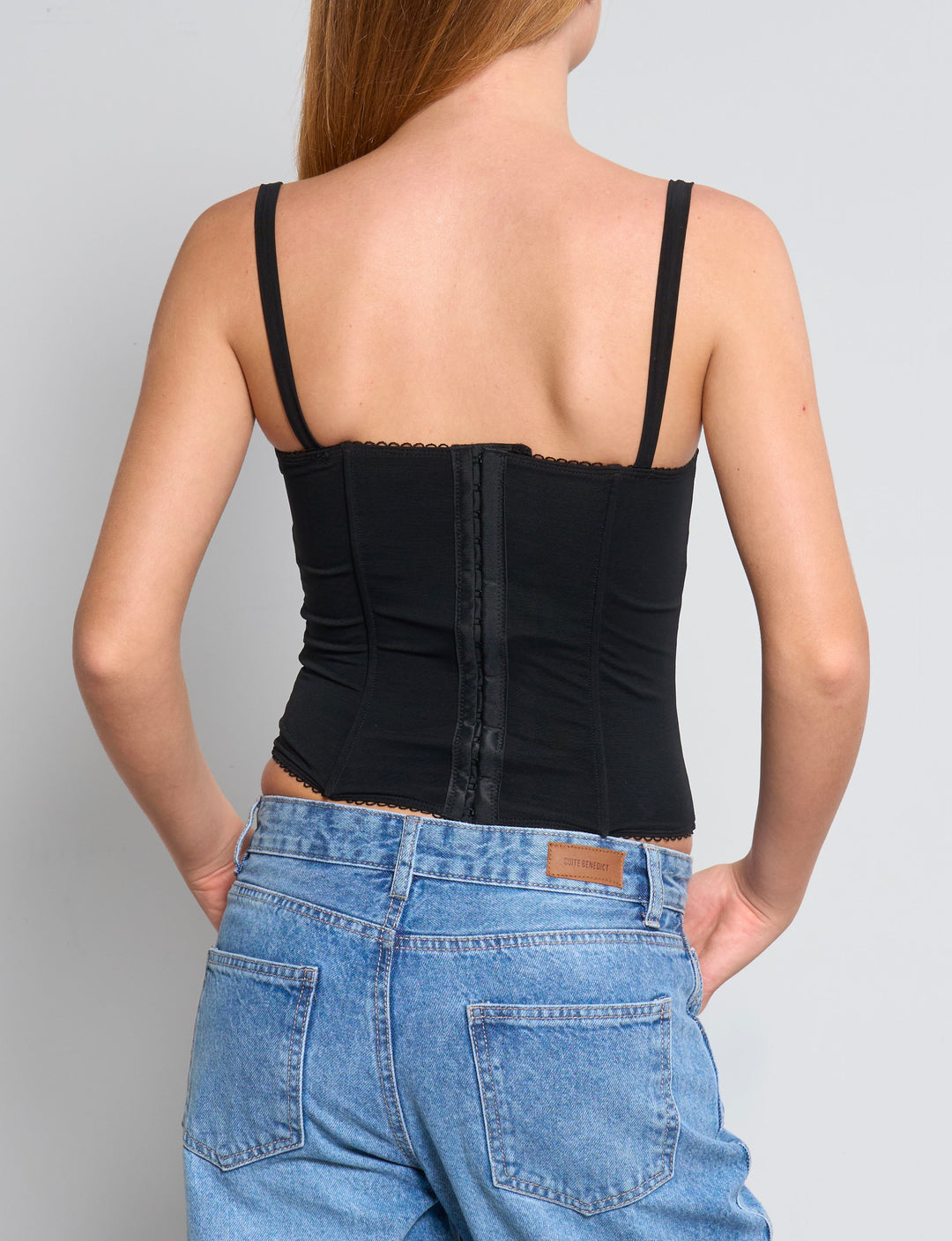Top corsetto nero in rete retro