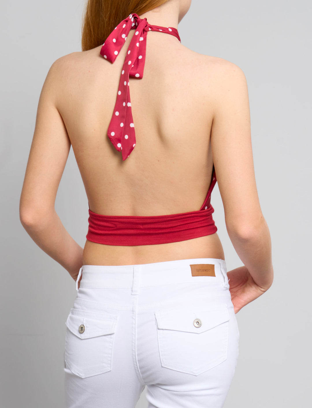 Top crop rosso a pois retro