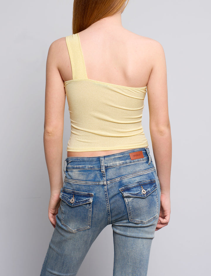 Top giallo monospalla glietterato