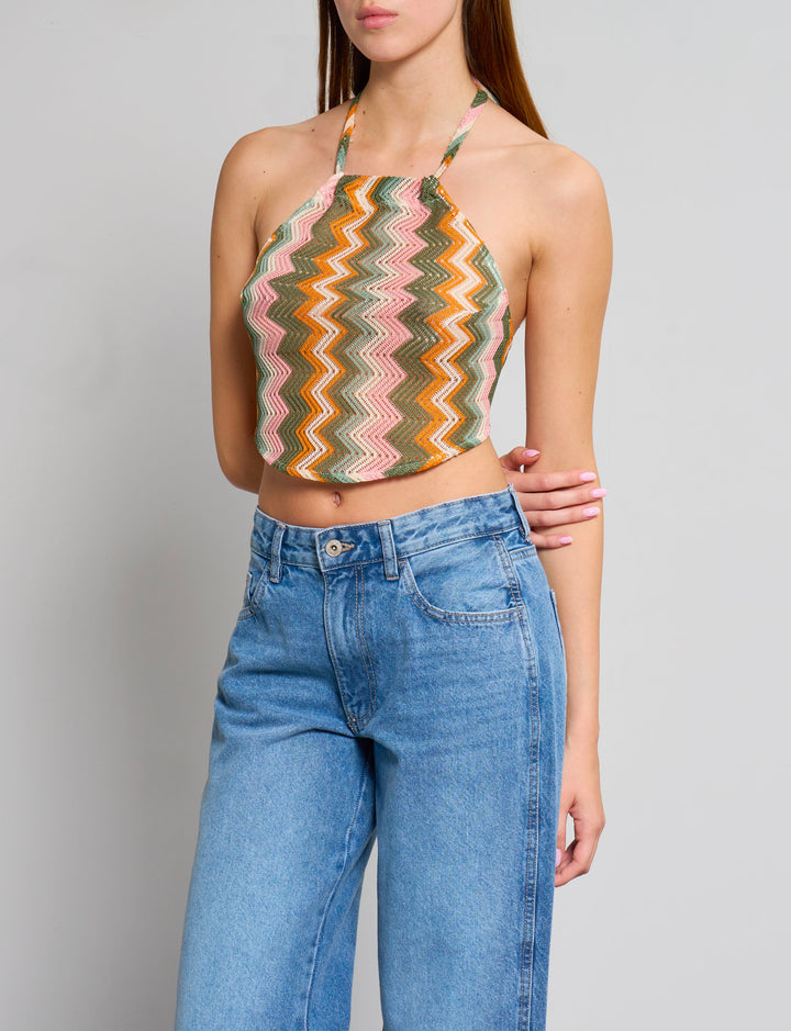 Top multicolor con fantasia a zig zag frontale