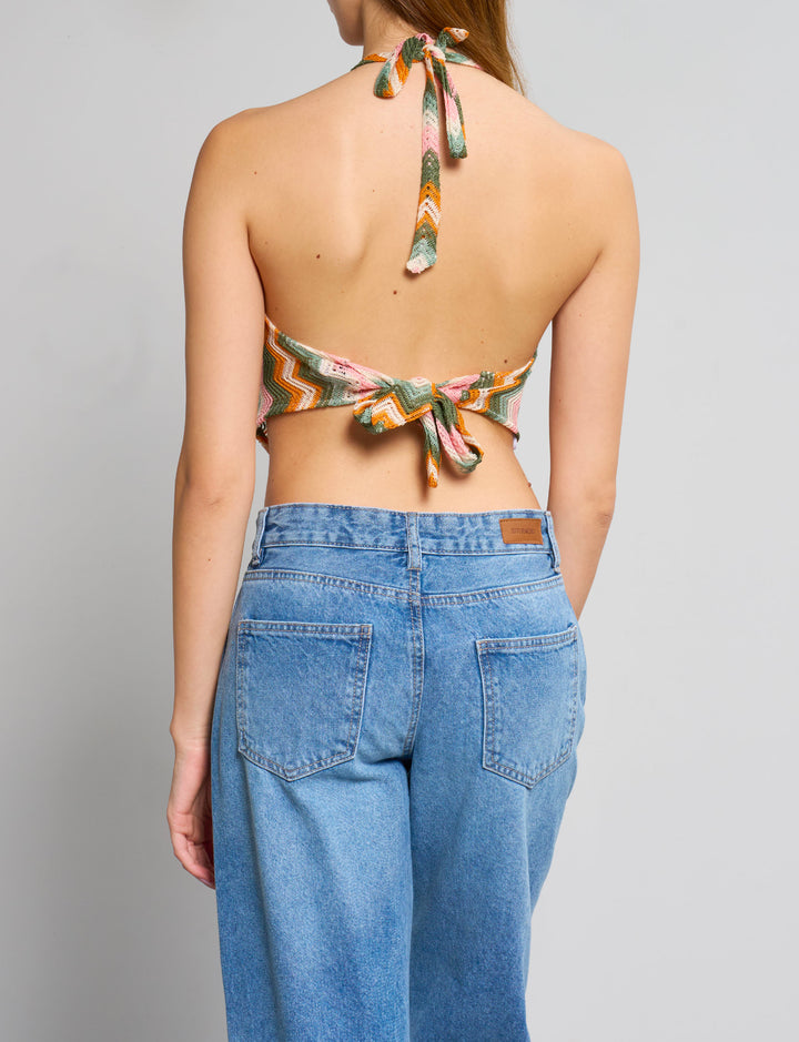 Top multicolor con fantasia a zig zag retro