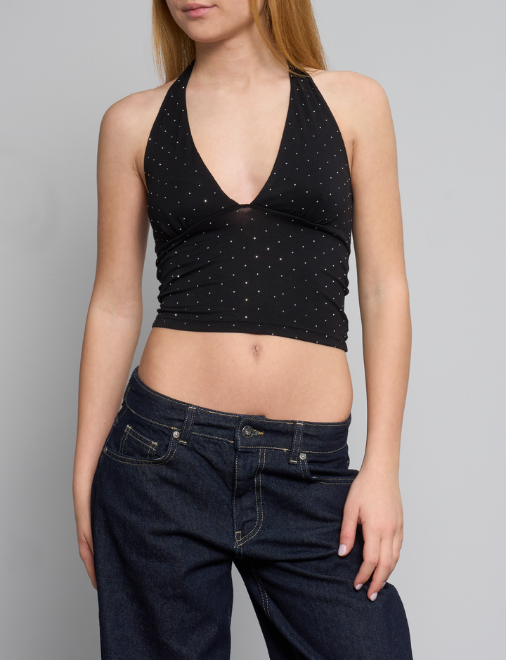 Top nero con strass outfit