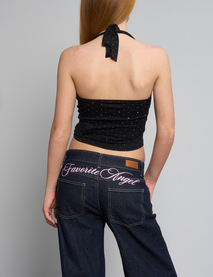 Top nero con strass retro