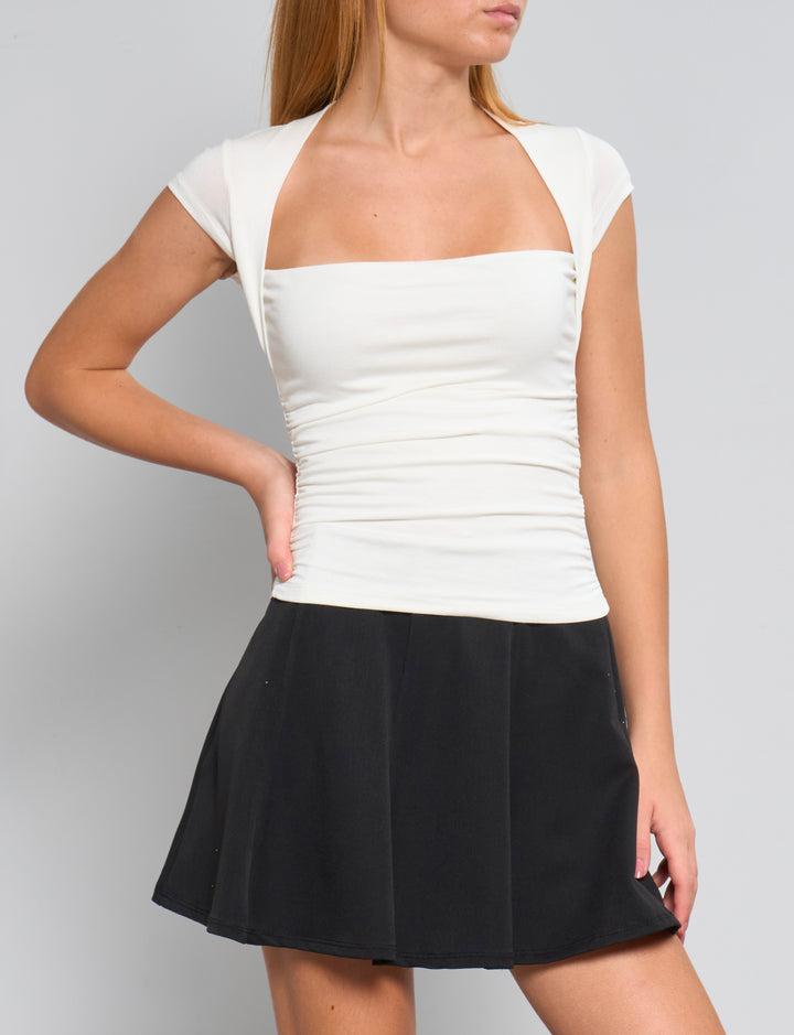 Top panna a maniche corte con scollo quadrato frontale