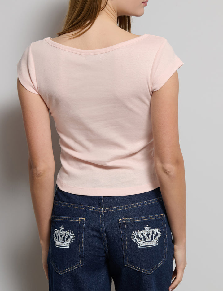 Top rosa doppio strato con pizzo retro