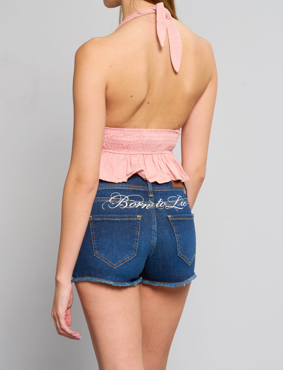 Top rosa in lino con schiena scoperta retro