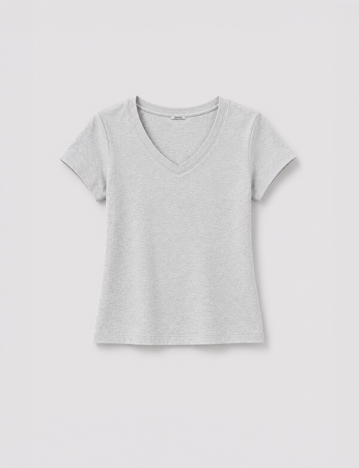 Tshirt scollo a V grigio chiaro melange still life