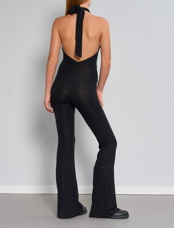 Tuta nera glitterata con scollo halter retro