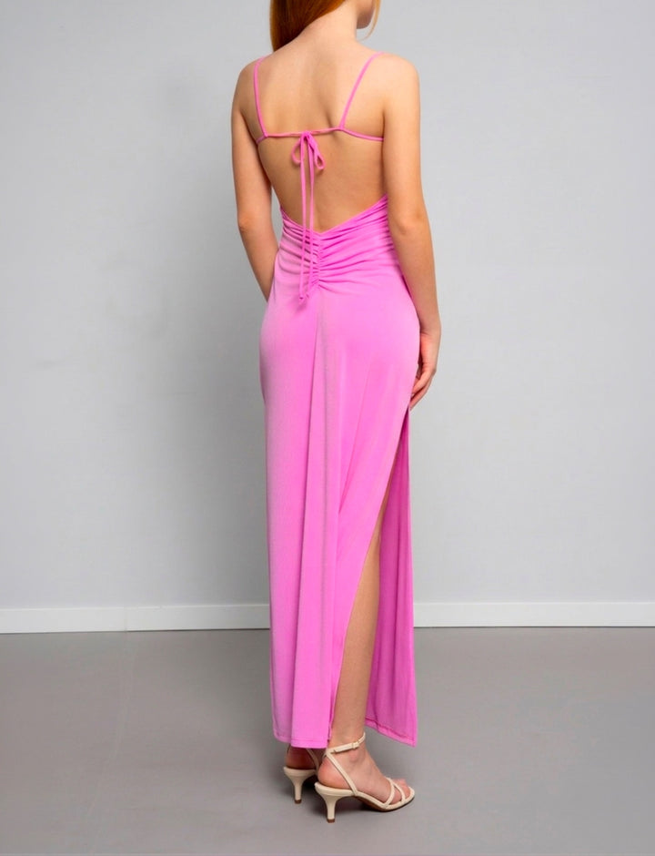 Vestito lungo fucsia con schiena scoperta -  ABITO  