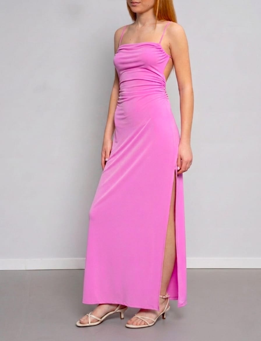 Vestito lungo fucsia con schiena scoperta -  ABITO  