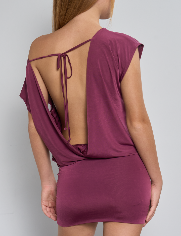 Vestito rosso scuro morbido con schiena scoperta retro