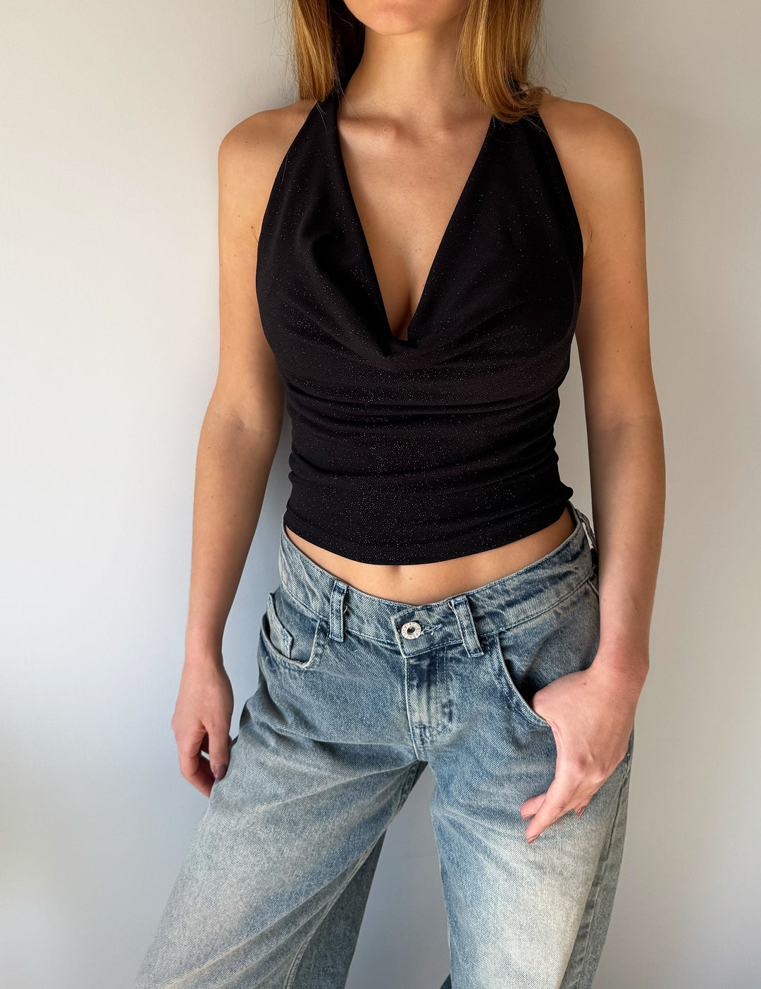 Top lurex scollo a cappuccio