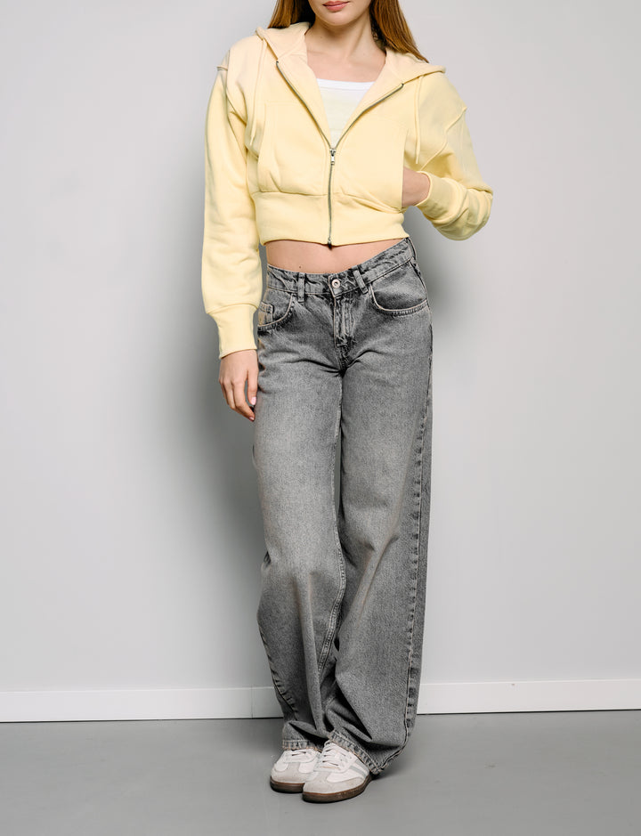Felpa gialla crop con zip
