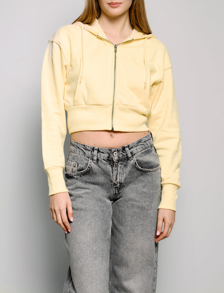 Felpa gialla crop con zip