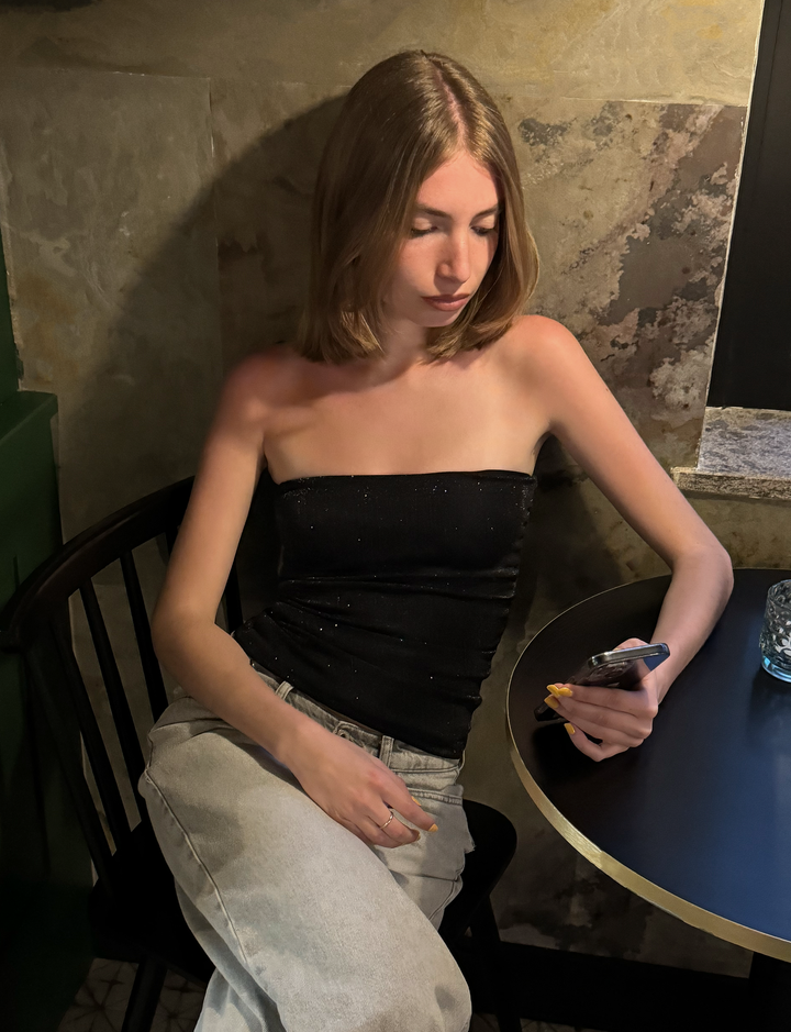 Top a fascia in tessuto lurex