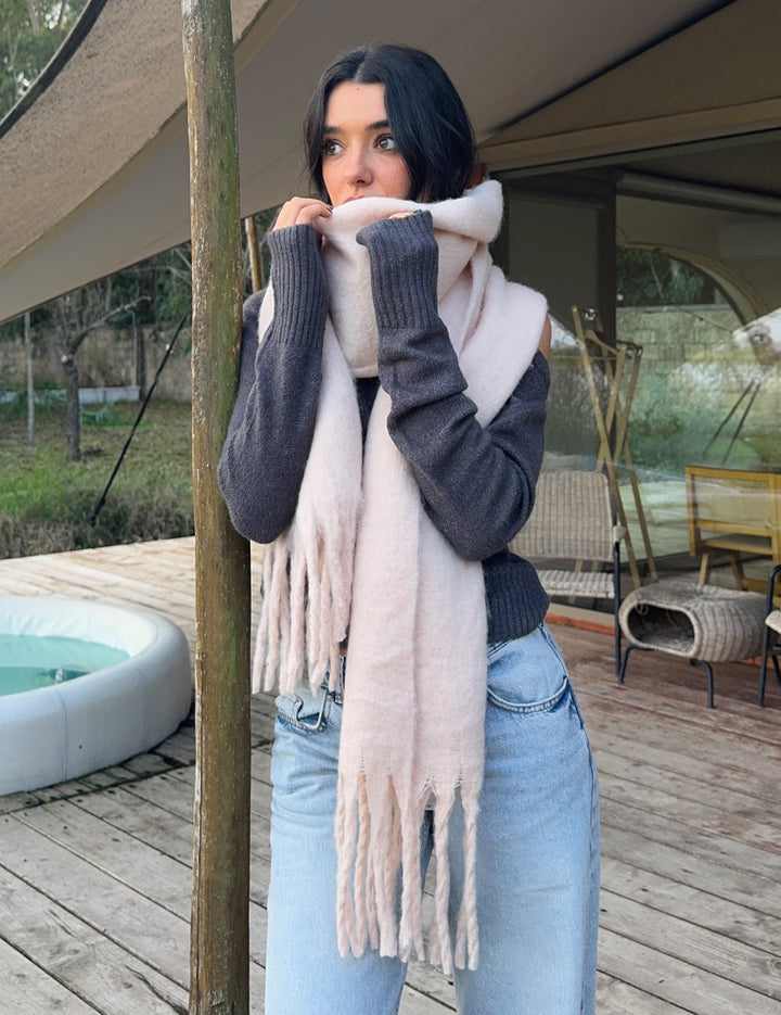 Sciarpa maxi tinta unita con frange