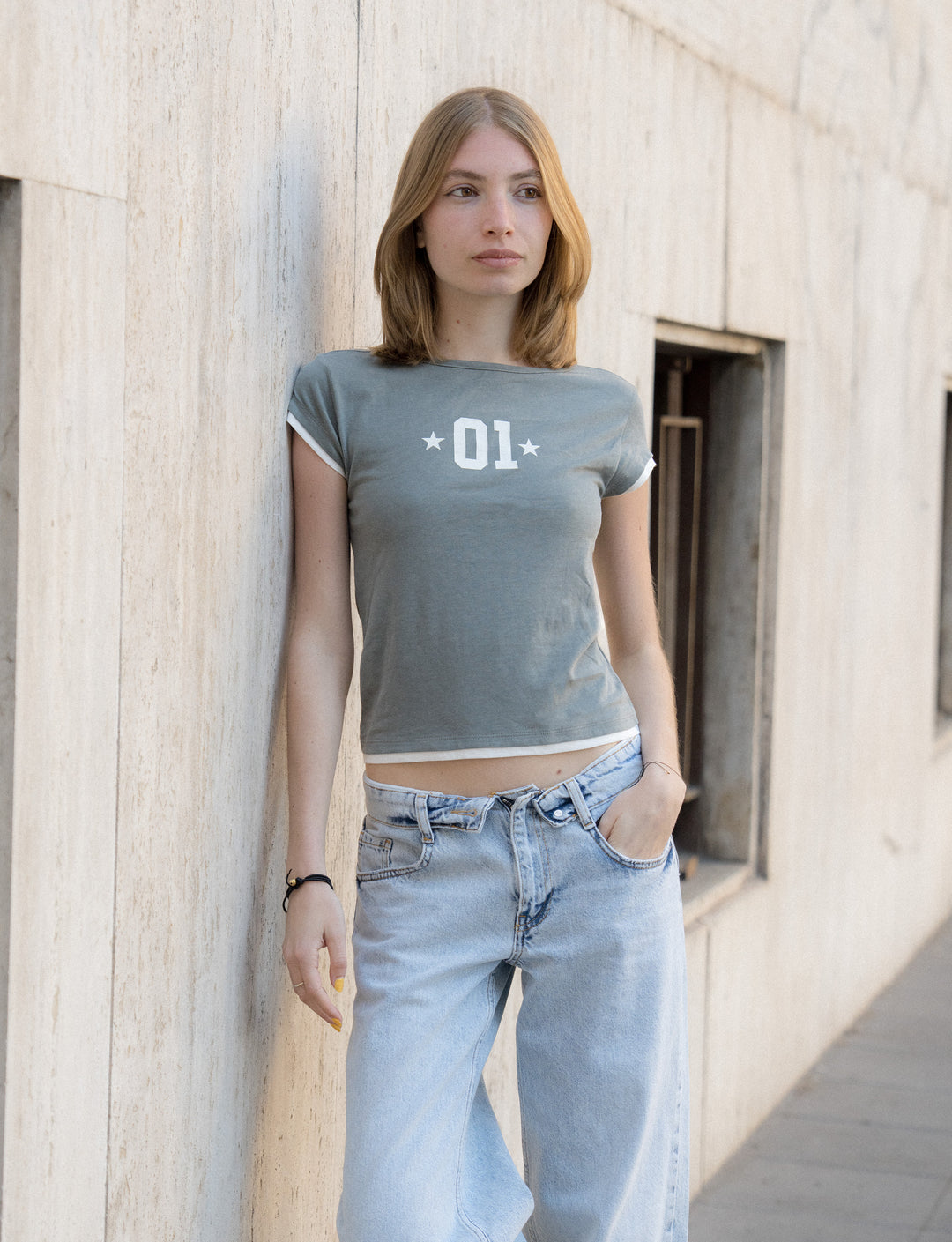 T-shirt stampa bordi contrasto