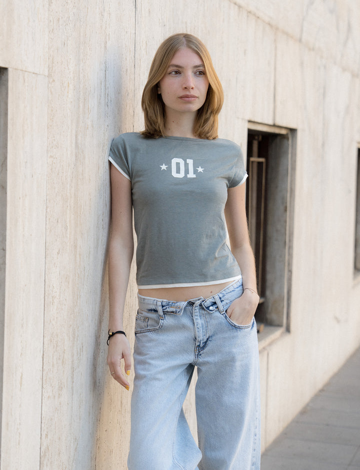 T-shirt stampa bordi contrasto