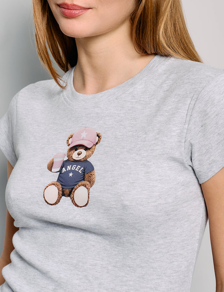 T-shirt grigia con stampa orsetto