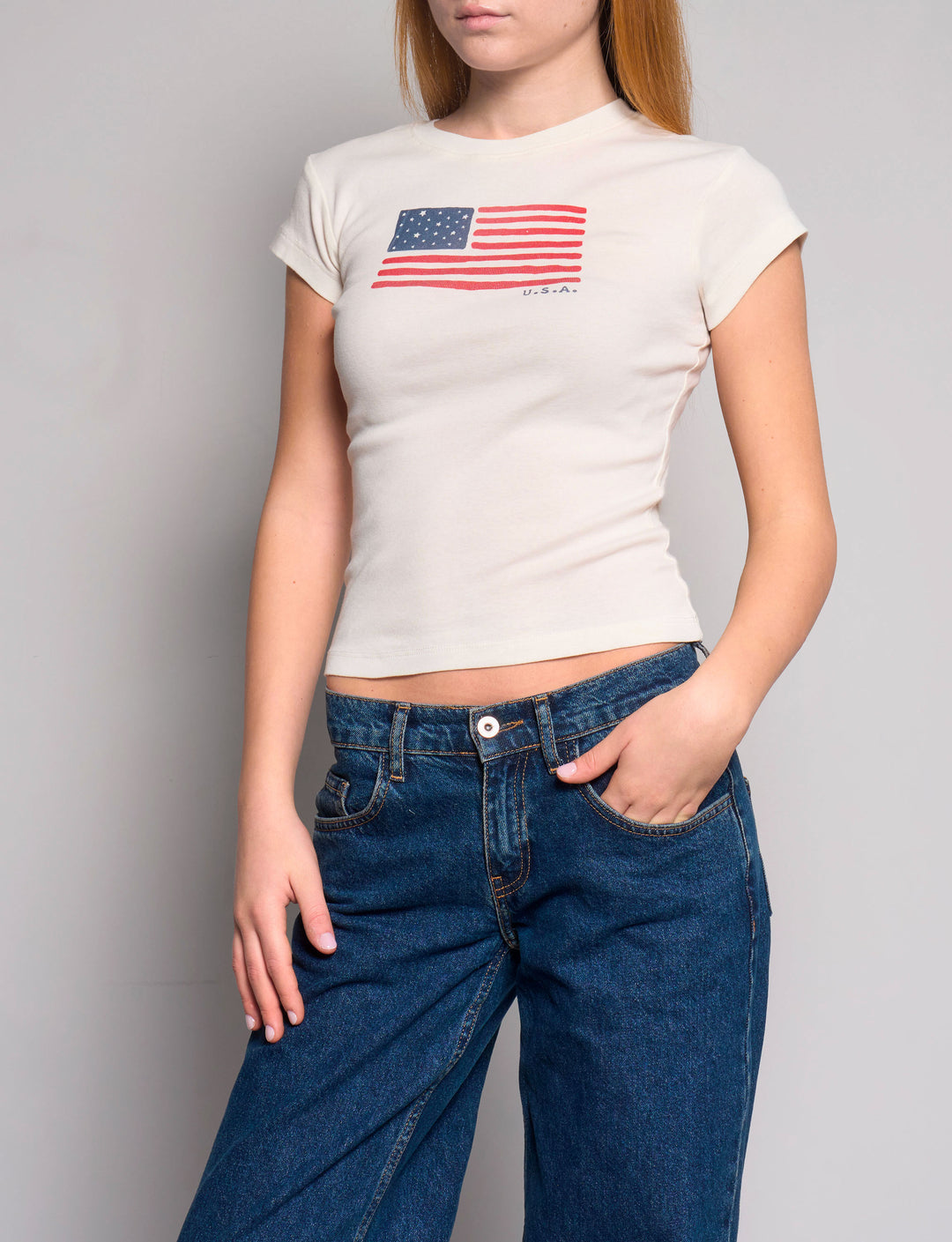 T-shirt bianca con bandiera USA