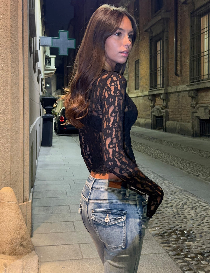 Top pizzo manica lunga